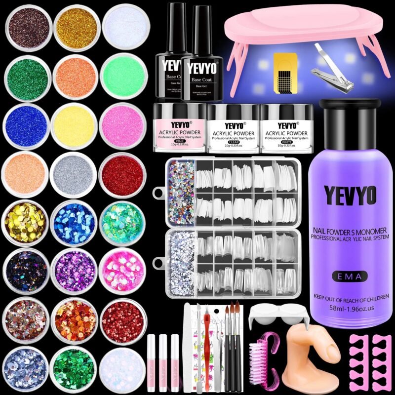 Professional Acrylic Nail Kit with UV LED Lamp, Nail Powder, Decorations & Complete Nail Art Tools